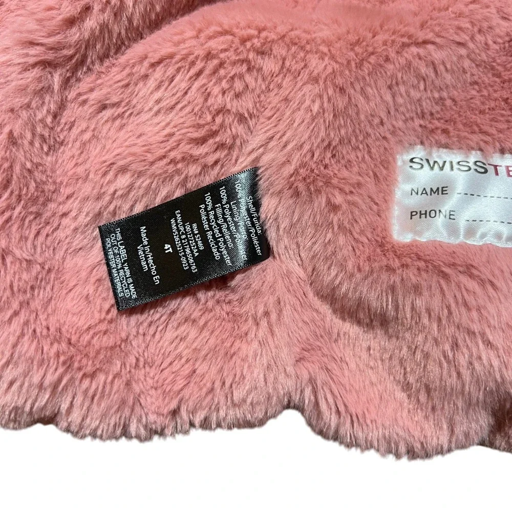 Swiss Tech Kids Girls 4T Puffer Jacket Pink Green Tan Lined Hooded Winter Coat‎